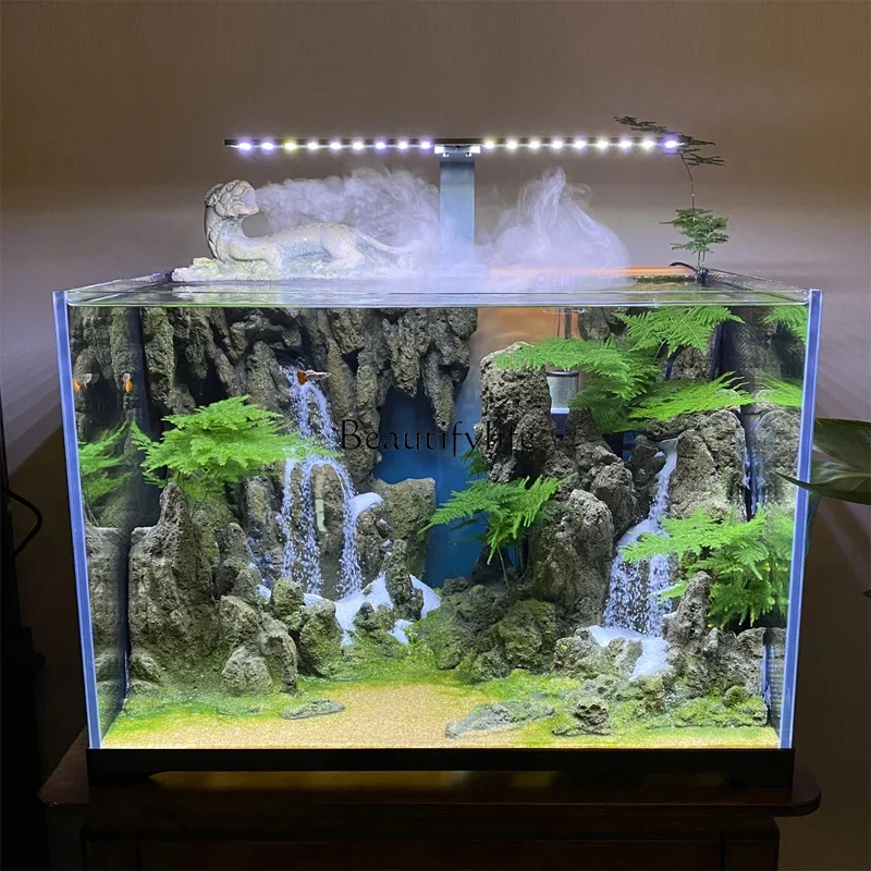 

yj9 Hallway Chinese Ecological Micro Landscape Fish Tank Quicksand Waterfall Landscape Aquarium