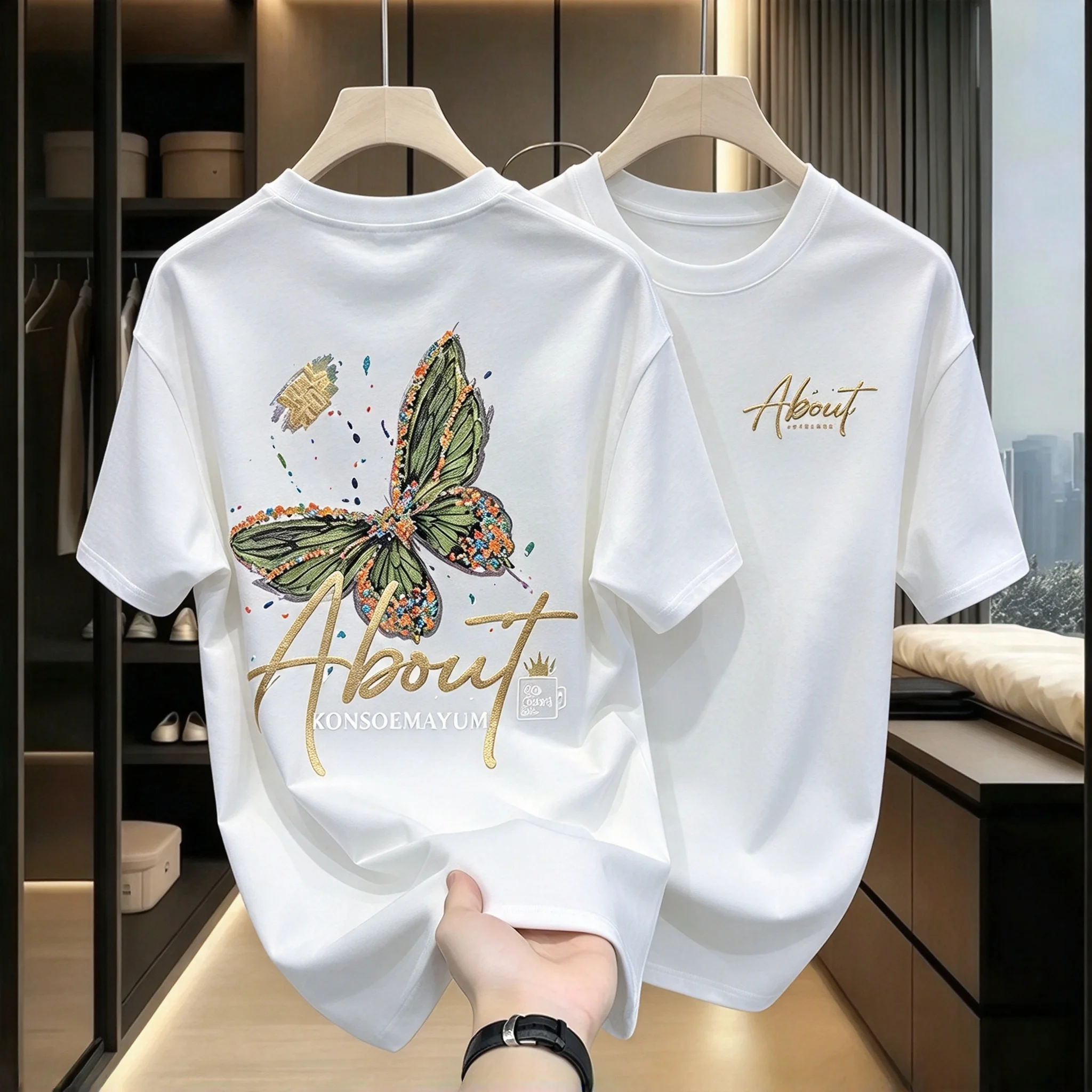 2026 Retro Green Butterfly Art Graphic Short Sleeve T Shirt Aesthetic Nature Insect Print Daily Streetwear Tee Top Kids Adults