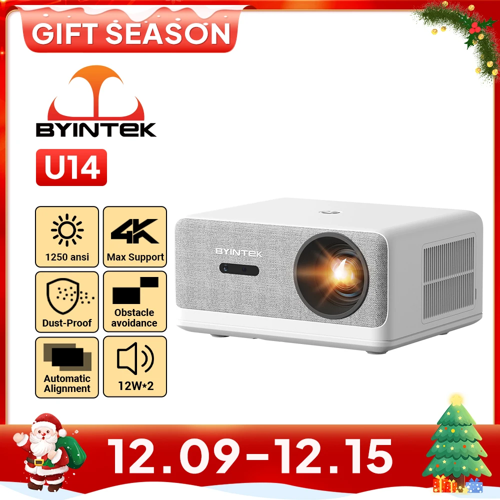 BYINTEK LOVE U14 Full HD 1080P Projector 4K  Smart Bluetooth WiFi 6 Supported 1250ANSI Auto Focus Home Theater Cinema Projectors