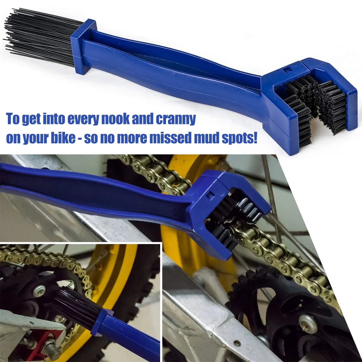 دراجة نارية سلسلة نظافة مزدوجة رؤساء دراجة تنظيف فرشاة قابلة لإعادة الاستخدام الدراجة سلسلة التروس فرشاة نظافة أداة دائمة دراجة