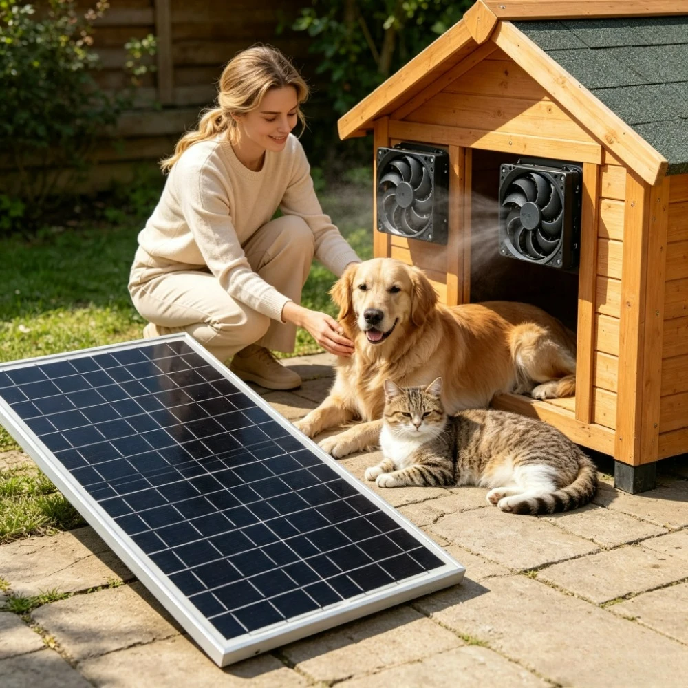 Outdoor 15W Solar Dual Fan Ventilation System Waterproof Solar Panel Exhaust Cooling Fan Set for Poultry Coop Dog House Plant