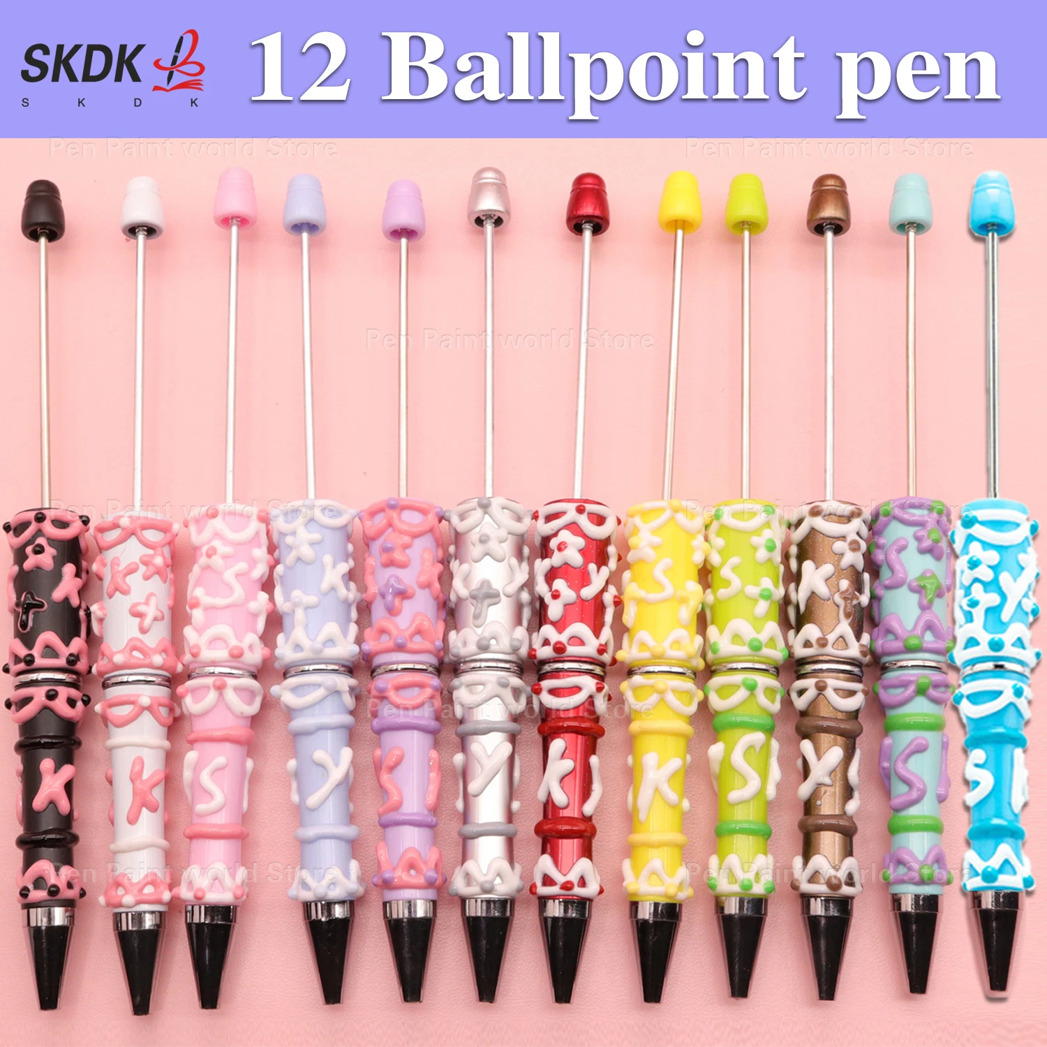 

12Pcs DIY Cream-Drip Bead Pen – Multi-Color Plastic Ballpoint for Gifts, Weddings, and Party Favors Ballpoint Pen