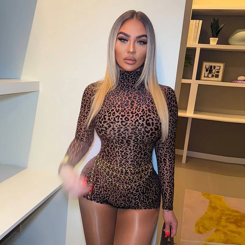 

Leopard Print High-Waisted Straight Leg Jumpsuit for Junior Girls Short Pants Commute Style Polyester Fiber Spring Season