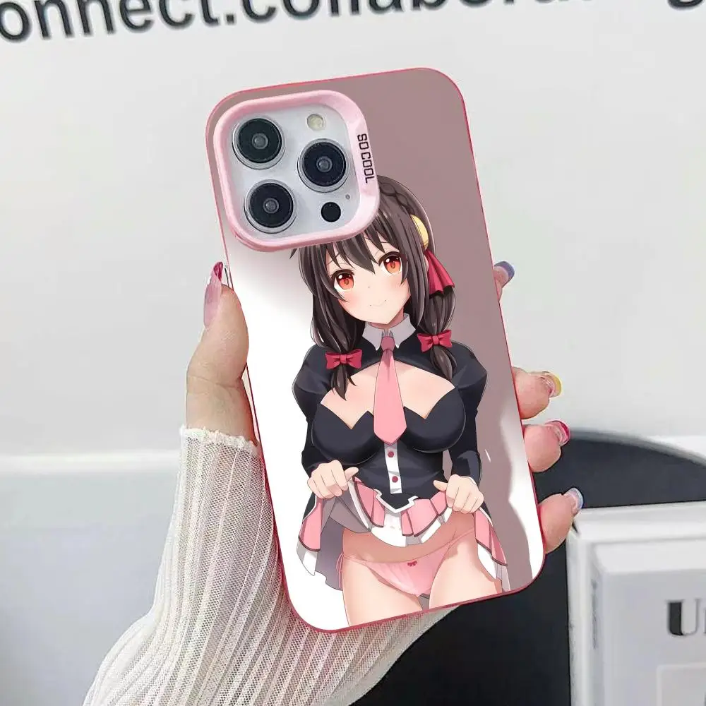 Konosuba Yunyun حافظة هاتف محمول آيفون 17 16 15 14 13 12 11 X XR XS 8 7 Air Pro Max Plus غطاء ملون وردي شفاف