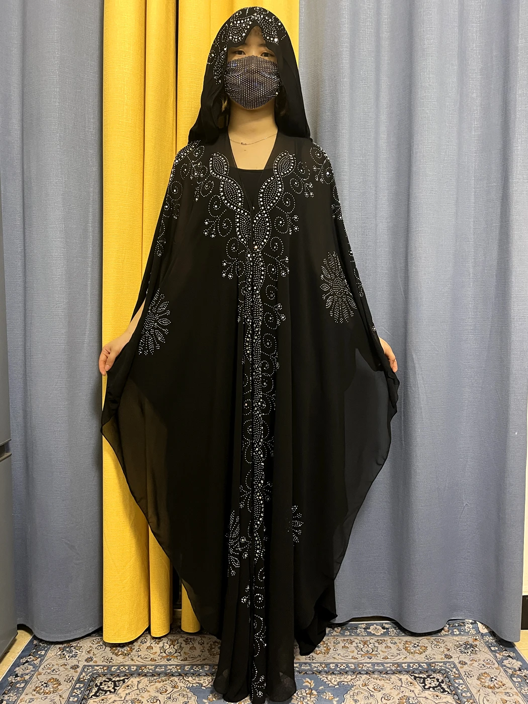 2023 New Open Abaya African Turkey Muslim Hooded Dress Women Chiffon Dubai Kaftan Beads Cardigan Boubou Islamic Clothing