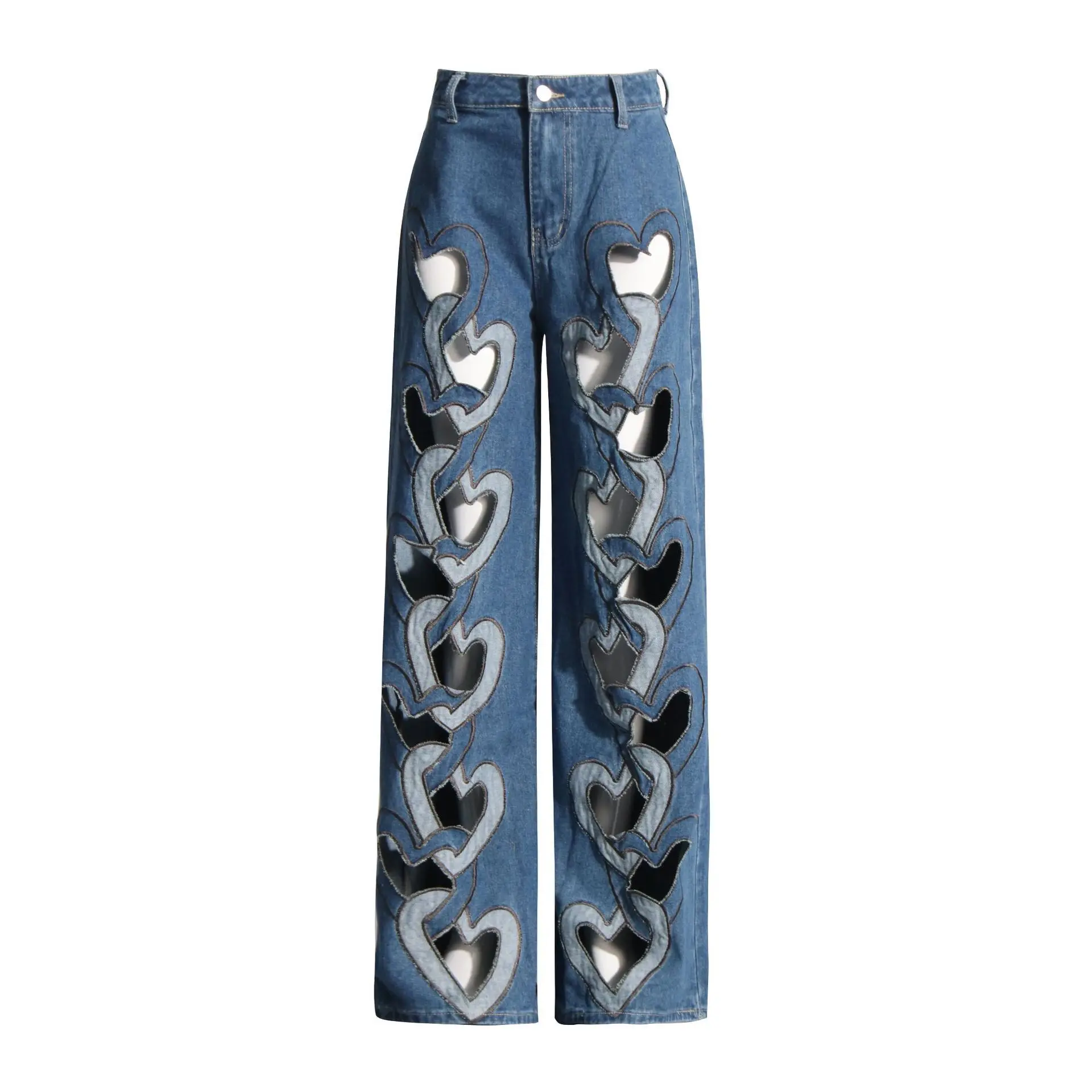 

Runway Straight Jeans Women Luxury Original Wide Leg Pants Hollow Out Hole Baggy Denim Trousers Cool Harajuku Stylish Streetwear