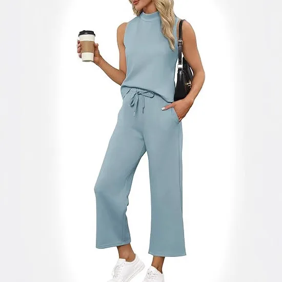 

Women's Suit Vest Top Casual Cropped Pants Wide-leg Pants 2025 New Summer Clothing Women Ensemble Femme 2 Pièces