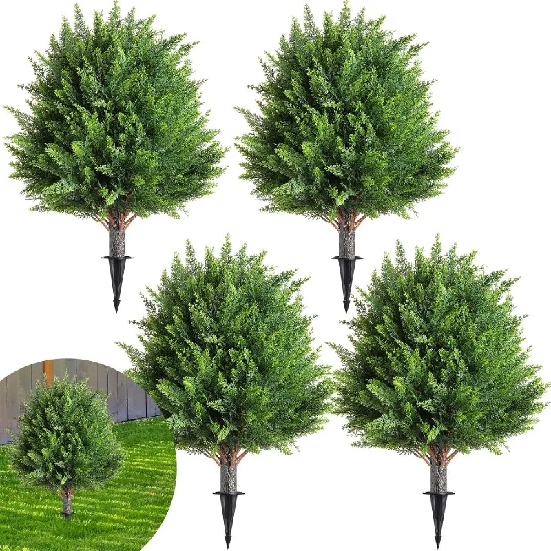 

ПОПУЛЯРНЫЕ 4 шт. 21-дюймовые искусственные топиарийные шариковые деревья с шлифованным шипом, кипарисовые растения, устойчивые к ультрафиолетовому излучению кустарники, искусственные кусты для