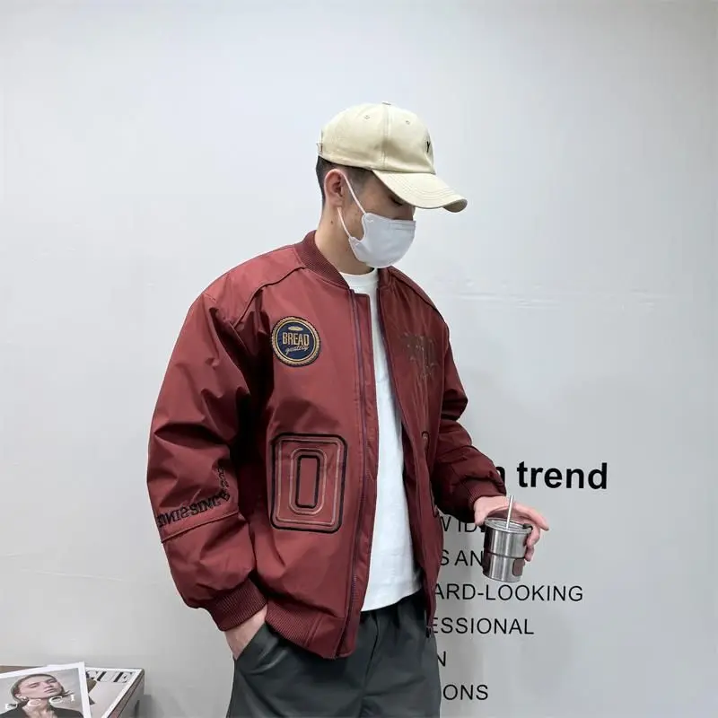 

Thiened Хлопковая куртка для мужчин, свободная посадка, осенне-зимняя бейсбольная куртка для пар с вышитыми буквами, теплая верхняя одежда