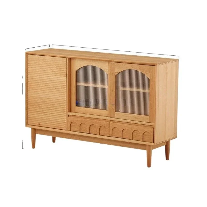 

Nordic simple cherry wood dining side cabinet, Japanese-style all-solid storage retro storage cabinet
