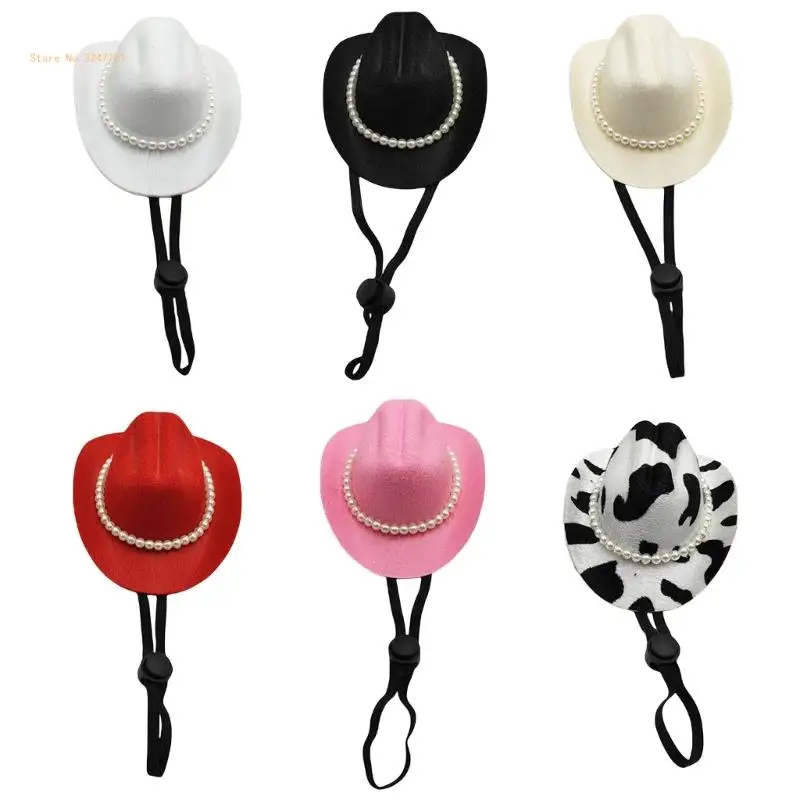 

Cats Cowboy Hat Headwear Pet Hat Supplies Decorative Pearls Headwear Supplies Dropship