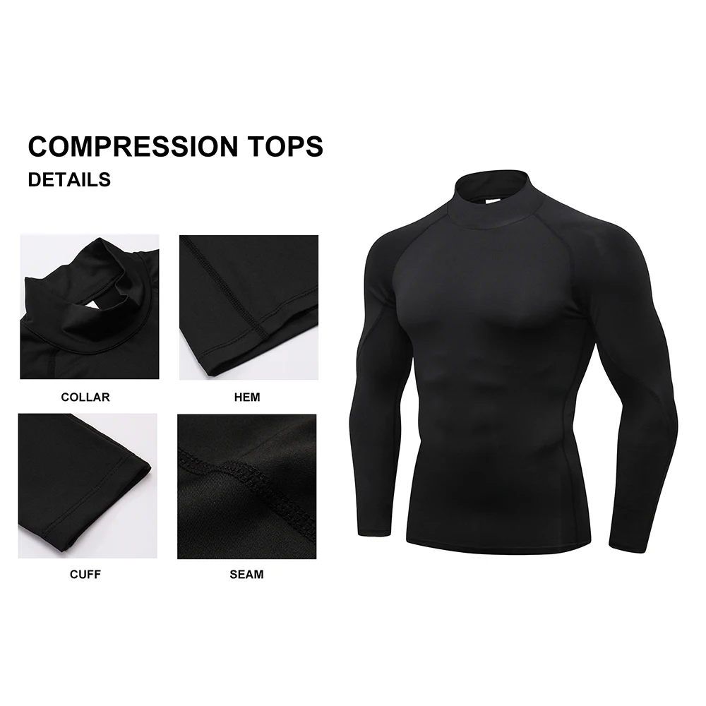 Men\'s Compression Shirts Long Sleeve Undershirt Turtleneck Gym Workout T Shirt for Men Running Basketball Athletic Base Layer