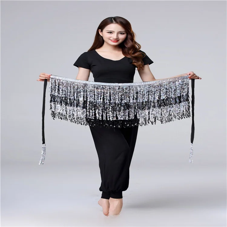 loween Belly Dance Performance Costume Sequin Tassel Butt Towel Bead Waist Chain Dance Waist Towel Bright Sparkle
