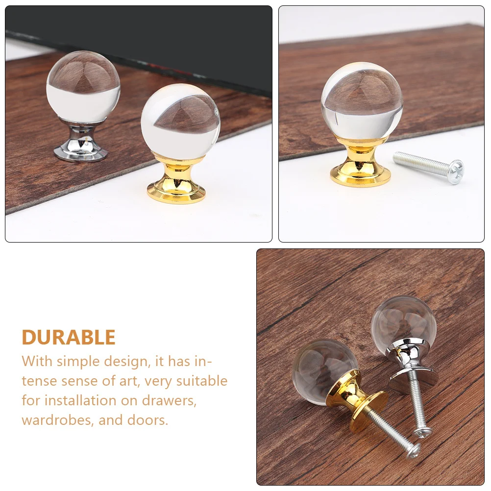 

4Sets Crystal Ball Drawer Knobs Clear Glass Dresser Handles Simple Design Strong Anti-Corrosion Cabinet Fittings for Hotel