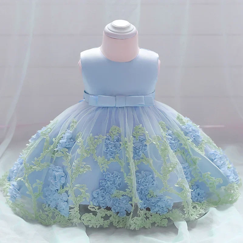 Baby Mädchen Kleid Taufe Prinzessin Kleid neue Schleife Blume Spitze ärmellose Mesh Tutu Geburtstags feier Baby Mädchen Hochzeits kleid