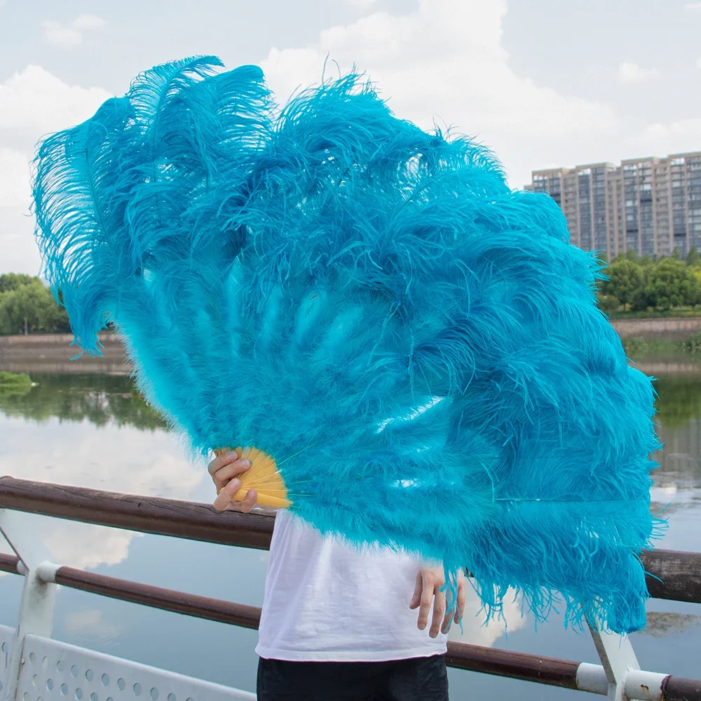 

High Quality Natural Ostrich Feather Fans 100cm /130cm Folding Fan for Stage Performances Dance Shows Weddings Photography Props