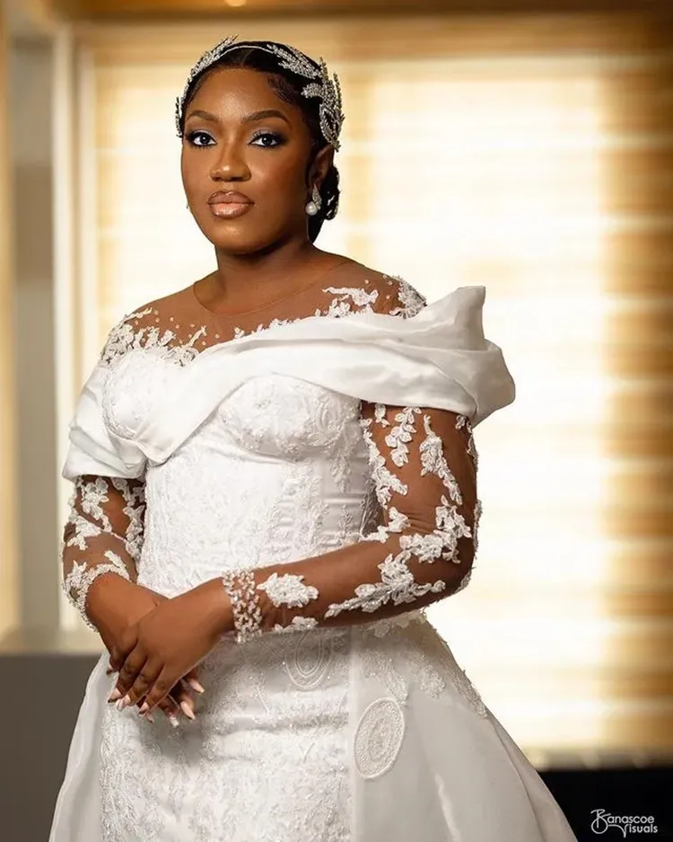 Customized Sheer Neck Shinny Beads Appliques Mermaid Bridal Dress Vestidos De Novia  Vintage  Wedding Gowns with Removable Skirt