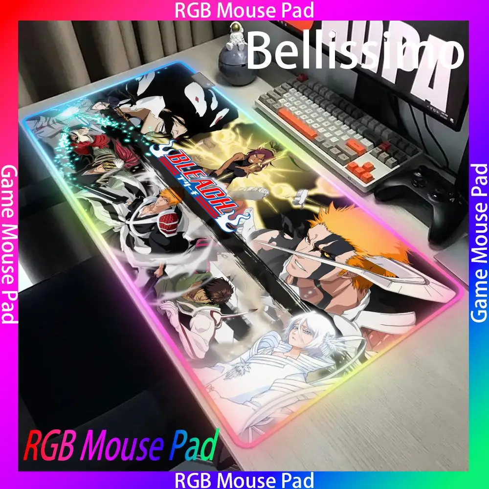 Bleach Anime Desk Mat Rgb Mouse Pad Led Office Accessories Gamer Mause Pc Extended Pads Mats Mousepad Xxl Desktop Carpet Gaming