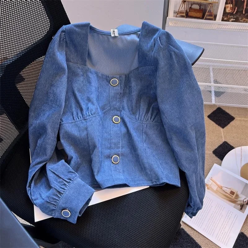 

Женский модный топ с квадратным воротником премиум-класса, индивидуальная этикетка, удаленный корейский топ с длинным светом, облегающий крой