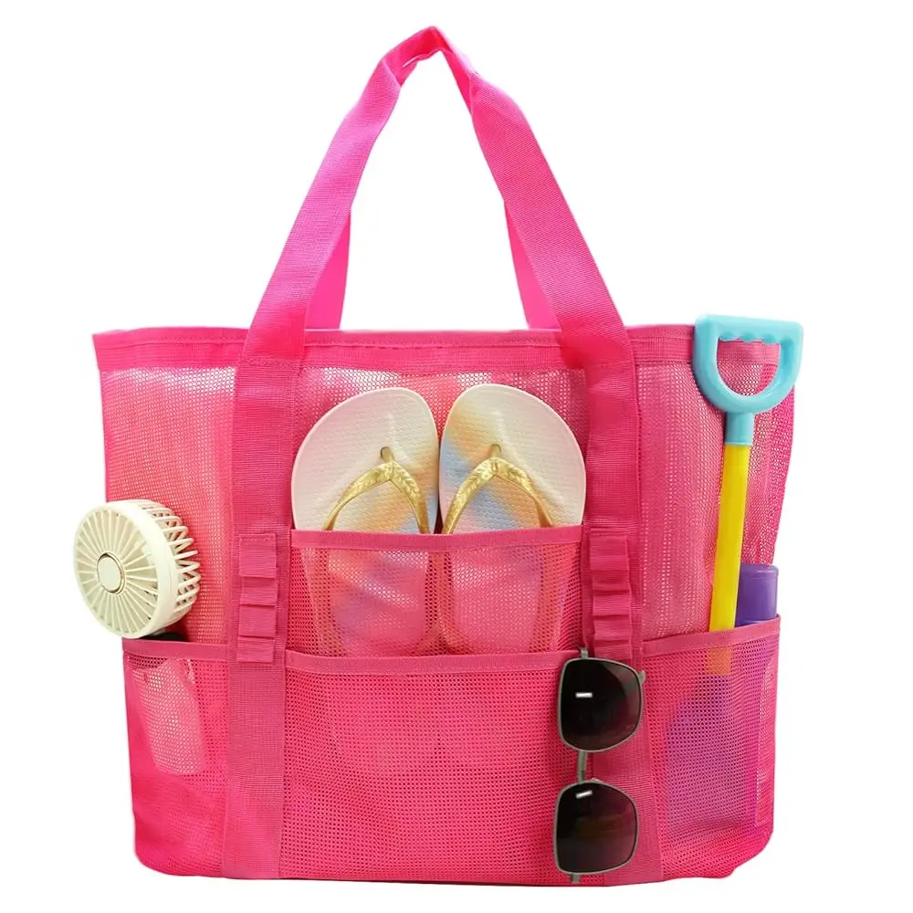 

Большая пляжная сумка-тоут из сетчатой ткани, складная, с 9 карманами, для путешествий, бассейна, спортзала, круизов