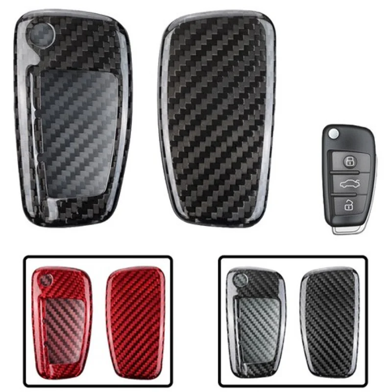 A + ألياف الكربون سيارة مفتاح فوب غطاء ل أودي A1 A3 A8 TT Q5 Q7 A4 A6 A7 RS R8 S6 #1