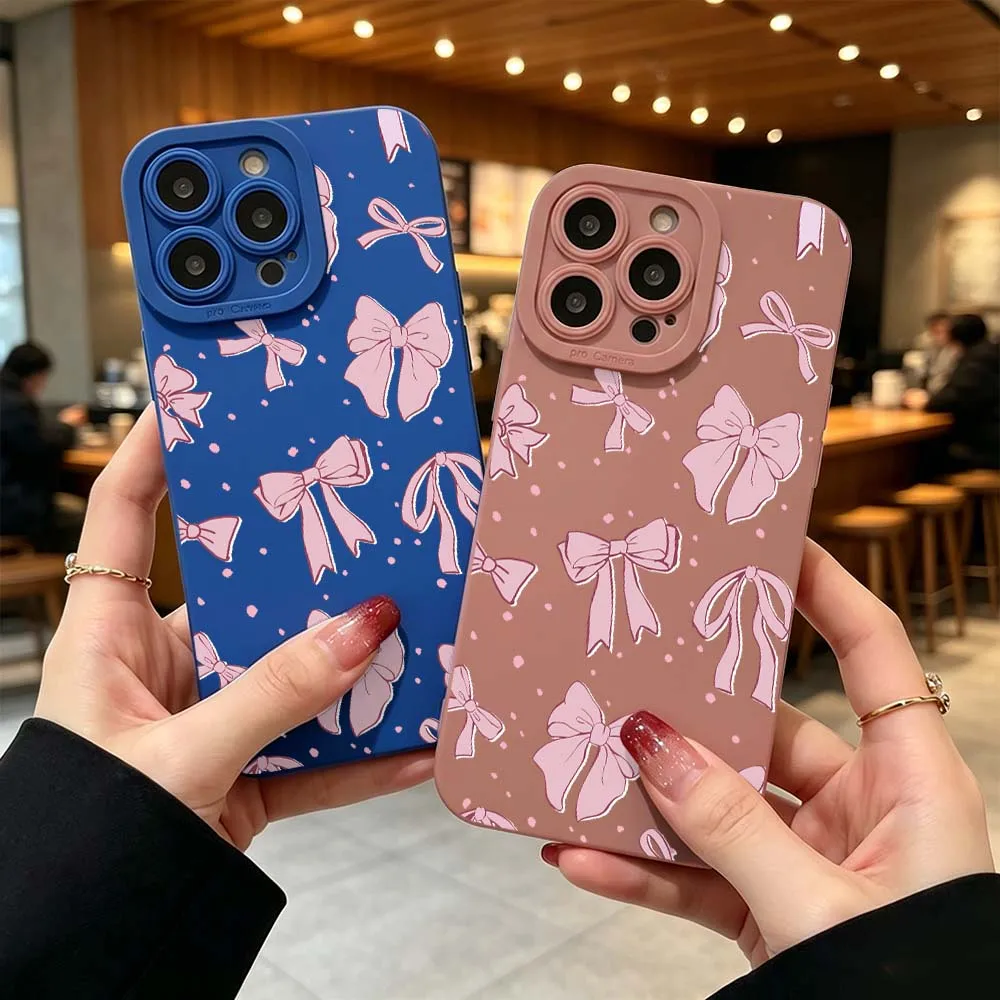 

Cartoon Pink Bow Pattern Phone Case For iPhone 17 16 15 14 Pro Max 12 11 13 17 Air XS Plus 16e Fall Proof Soft Cover