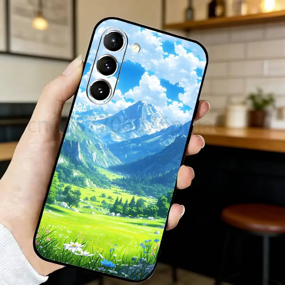 Natural Scenery Snow Mountain Phone Case For Samsung S20,21,22,23,24,25,26 Ultra,Plus,Lite,FE,Black Soft Case