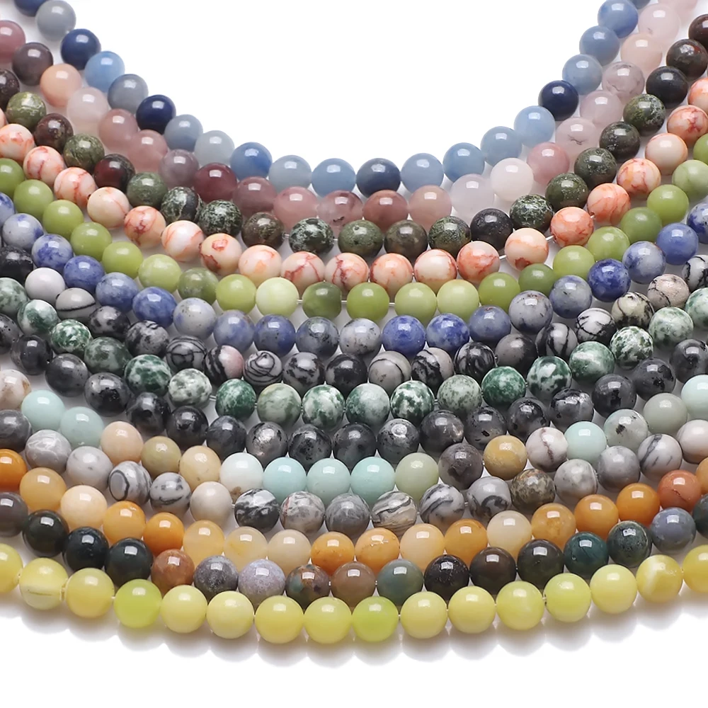 46Pcs/Lot 8mm Natural Stone Round Beads Agates Jaspers Tiger Eye Turquoises Beads Diy Bracelet Necklace For Jewelry Making
