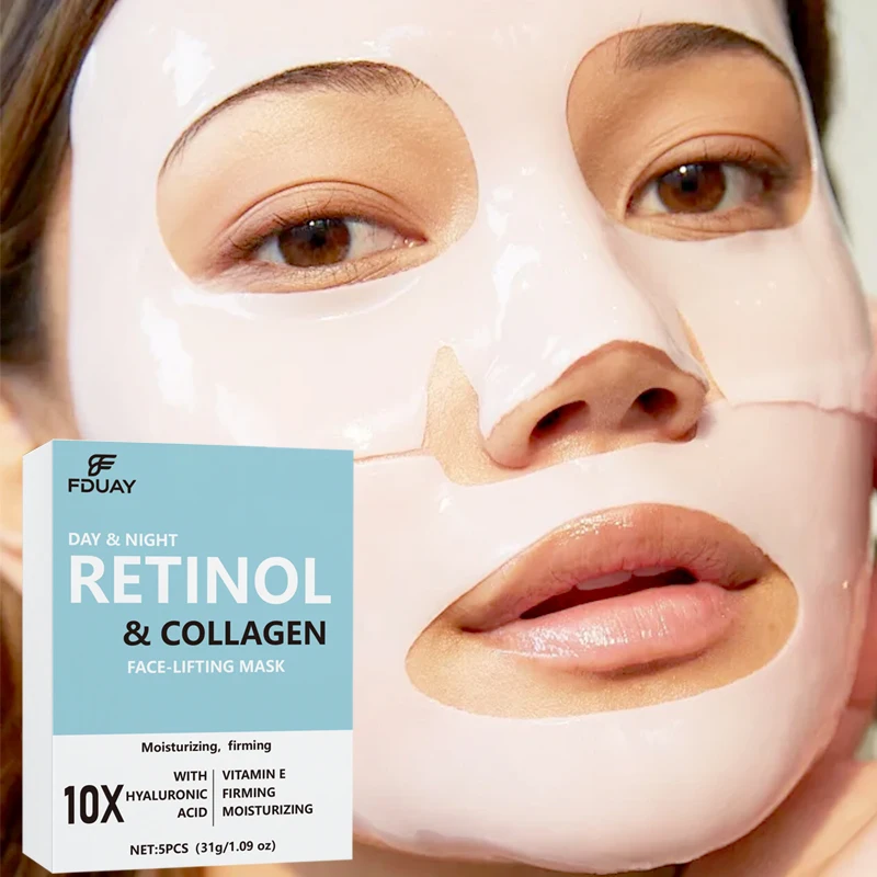 FDUAY Collagen & Retinol Face Lifting Mask Set - 5 Pack Portable Box with Multiple Nutrients for Smooth Skin Elasticity