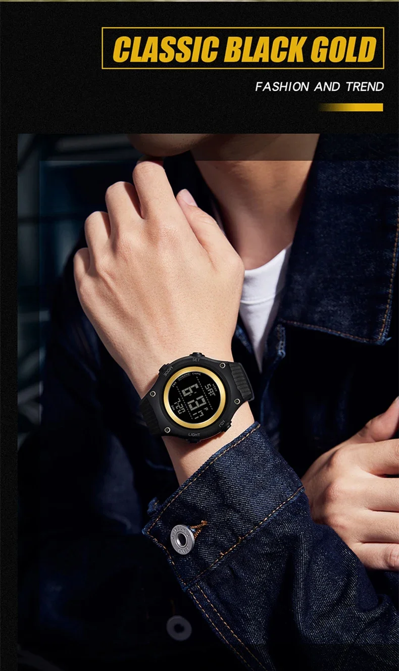 OFNS 2141 New 2024 Fashion Outdoor Sports Multi functional Waterproof Digital Movement LED Electronic Stop Watch Men's Watch