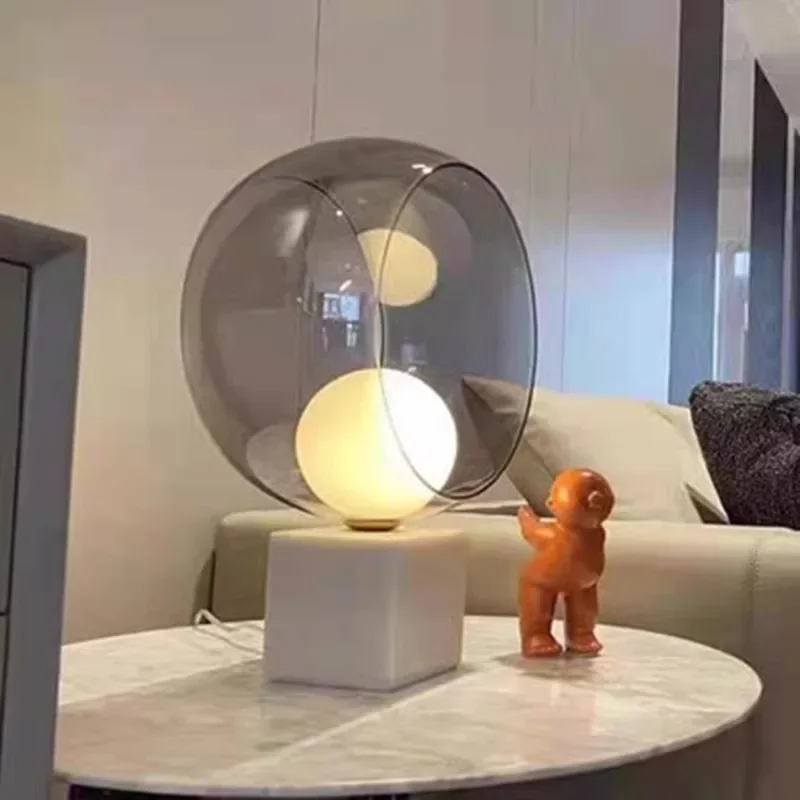 Simple bedside table lamp Nordic light luxury designer model room marble living room bedroom glass