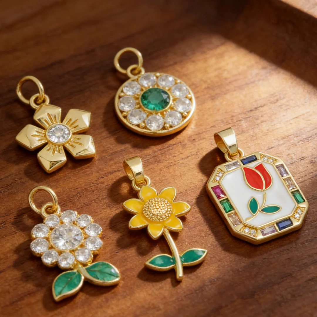 

5Pcs Pendants Gold Plated Flower Sunburst Enamel Charms for DIY Jewelry Making Necklace Bracelet Fashion Accessories Findings