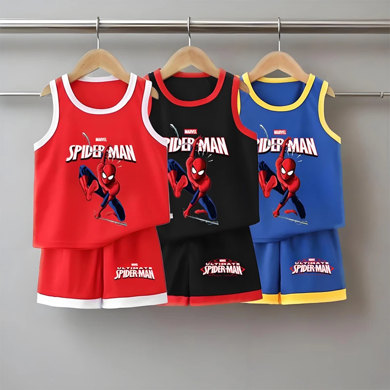 

Disney Summer New Breathable Boys Vest Sets Spiderman Children's Sleeveless Top Shorts Two Piece Set Kids Casual Outfits