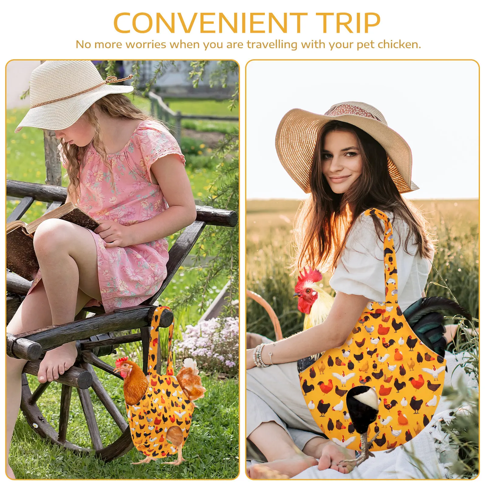 2Pcs Pet Chicken Carrier Bags Canvas Holder Stylish Poultry Travel Tote Chicken Holder Rooster Hen Duck Carrier view 5