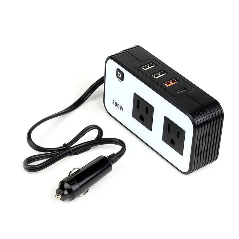 Hot Selling-Car Power Inverter 200W DC 12V To 110V AC Converter Outlet, Car Plug Adapter For Vehicles, US Plug Version,Car Power