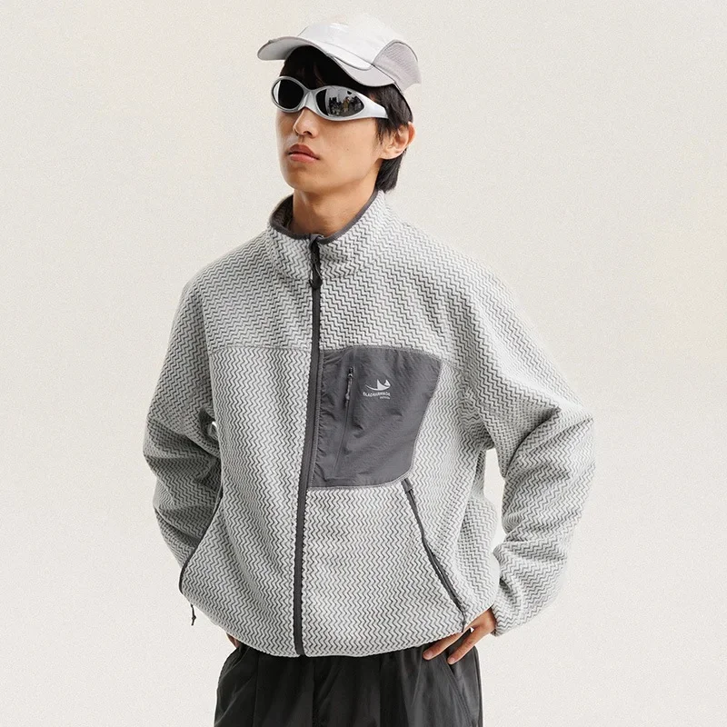 Autumn Winter Polar Fleece Wavy Stripes Jacket Men Women Outdoor Mountain Travel Hiking Breathable Warm Sport Jacket Unisex Coat