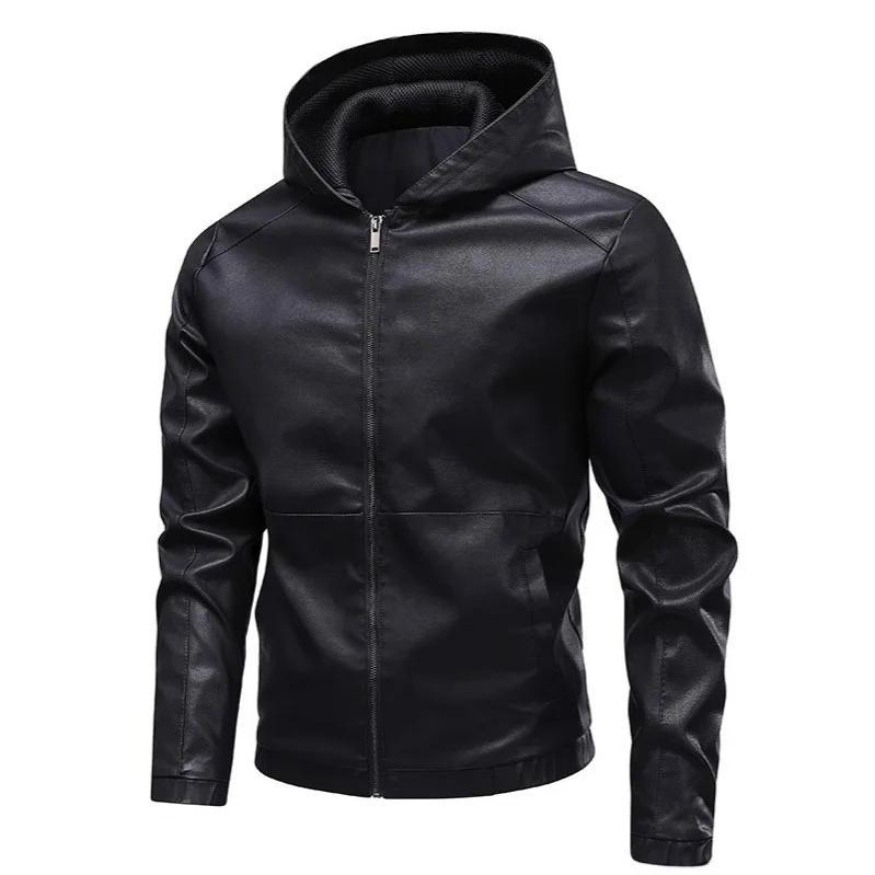 

Autumn Man Leather Jacket American Retro Streerwear Young Male Hooded Coat Long Sleeve Zipper Windproof Men Outerwear