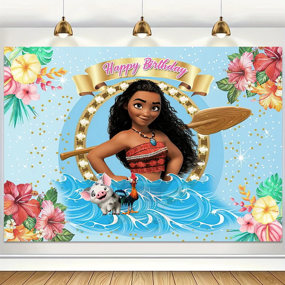 Disney Moana Banner Backdrop Girl Princess Birthday Baby Shower Cartoon Vaiana Photography Background Party Decors Supplies