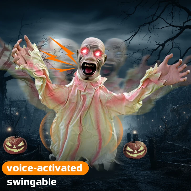 

Halloween Swing Ghost Voice Control Sensor Scary Shaking Ghost Glowing Eyes Zombie Horrible Sound Creepy Skeleton Outdoor Decor