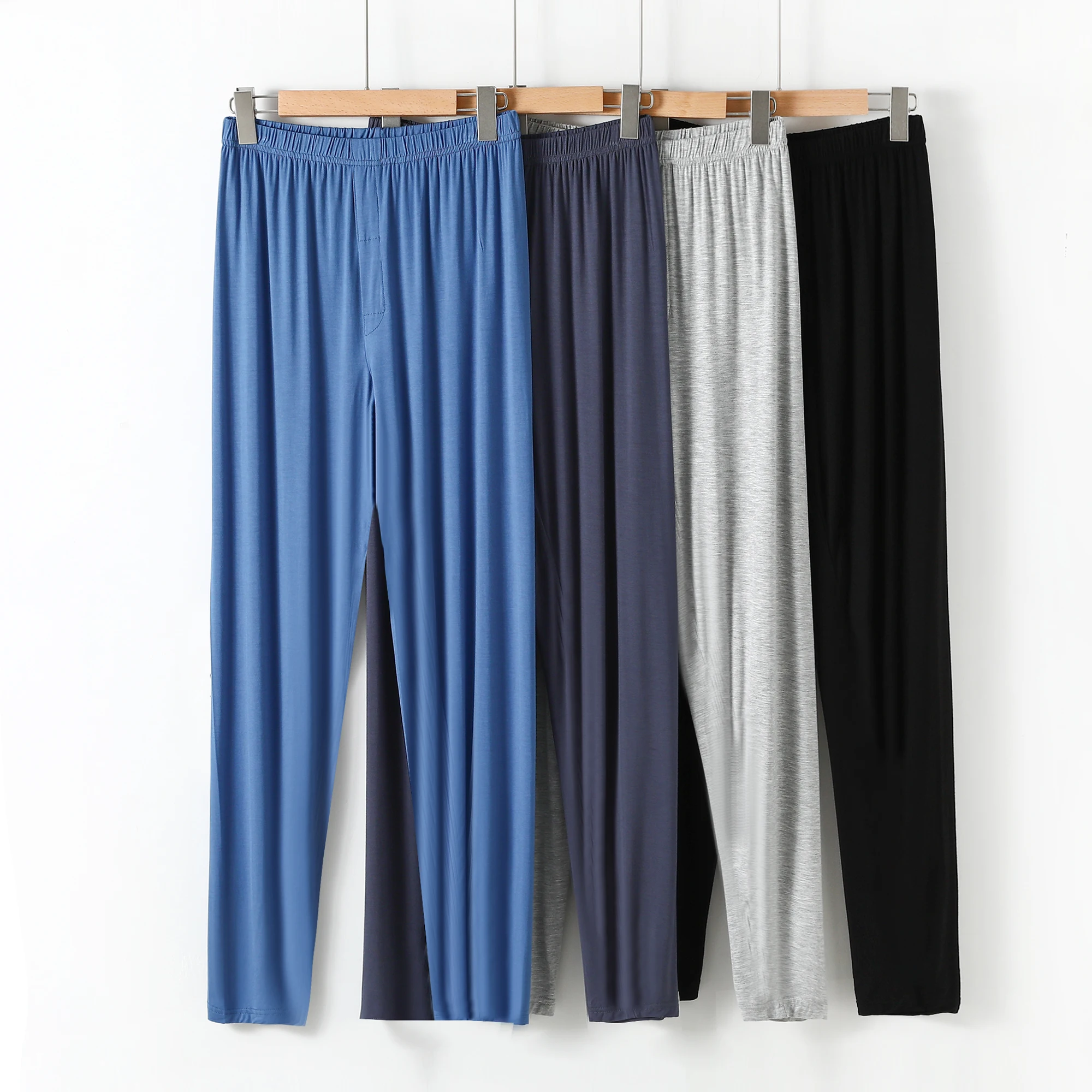 Men's High Waist Loose Fit Casual Home Pants Autumn Spring plus Size Wide Leg Sleepwear Color Simple Thin Modal Fabric