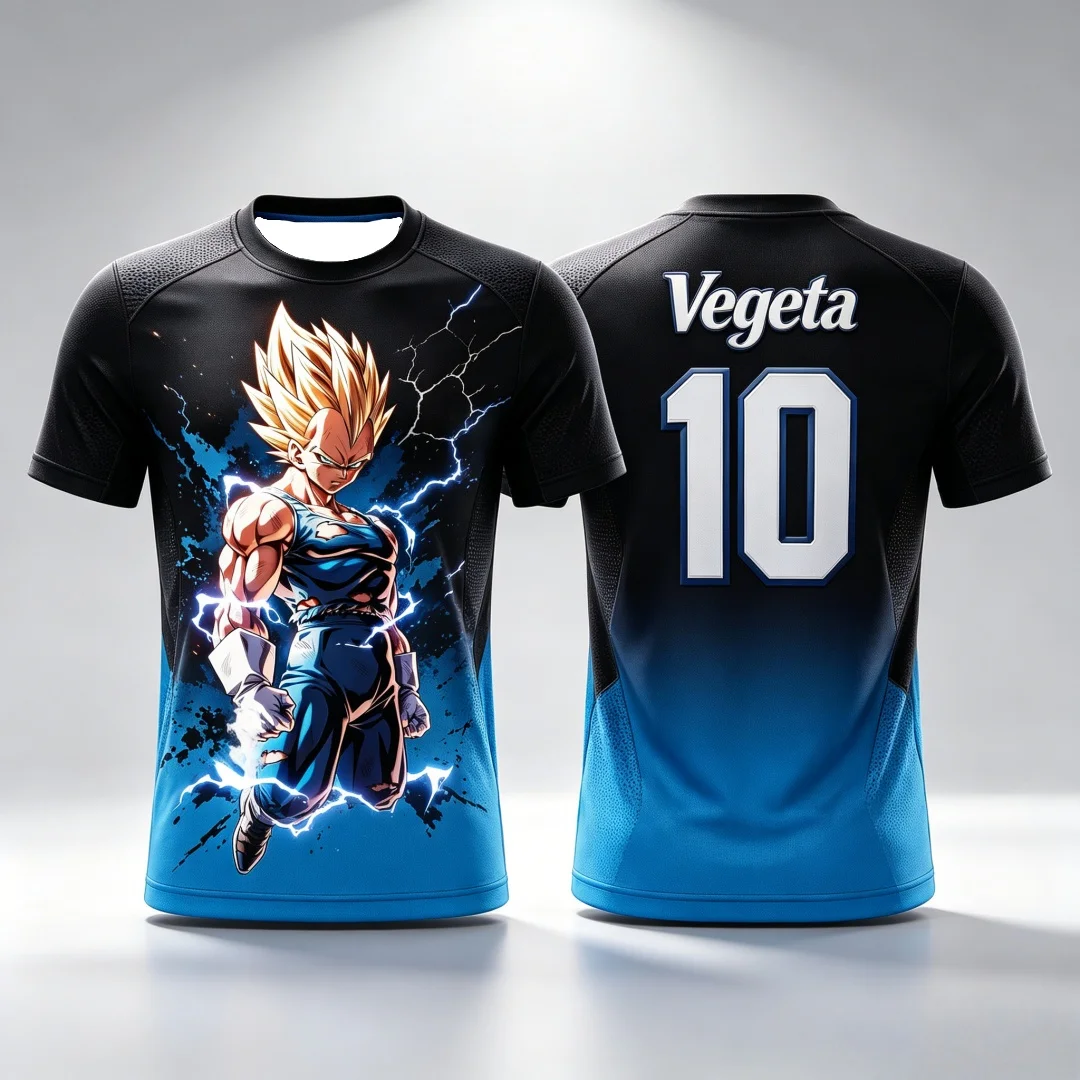 Dragon Ball Vegeta Super Saiyan Jersey T-Shirt 3D-Druck Anime T-Shirt Sportbekleidung Herren Damen Fans Streetwear Familie passende Outfits – Detail 5