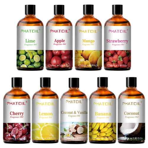 PHATOIL 100ml aceite aromaterapia con cuentagotas de vidrio lima coco fresa cereza sandía limón Mango aceites aromáticos