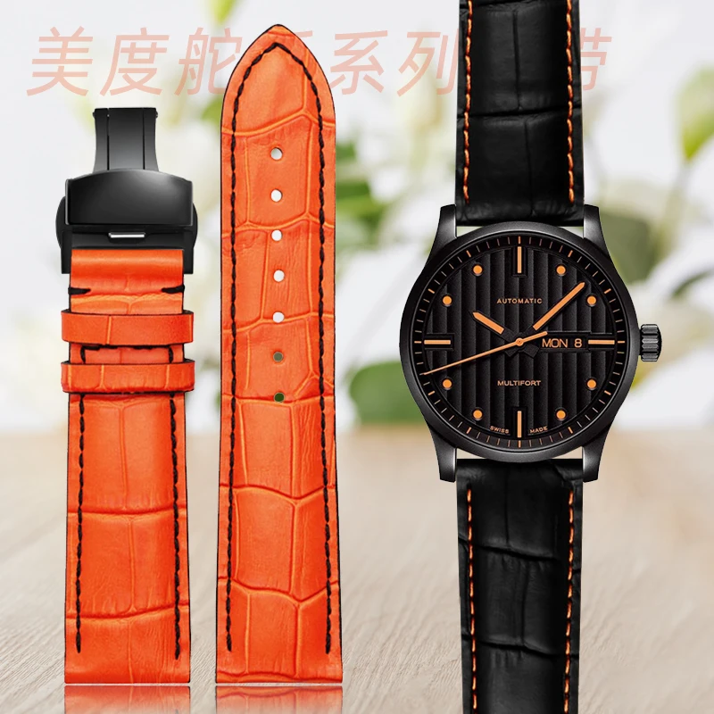 

For Mido Seiko Citizen Genuine Leather Watch Strap Men's M005 430 Berenzelli Original Helmsman Sao Orange Watchband 22mm 23mm