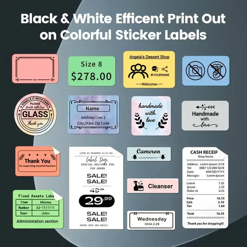 미니 휴대용 열전사 라벨 프린터 - 소규모 사업체, 사무실 및 가정용, 모바일 무선 라벨 바코드