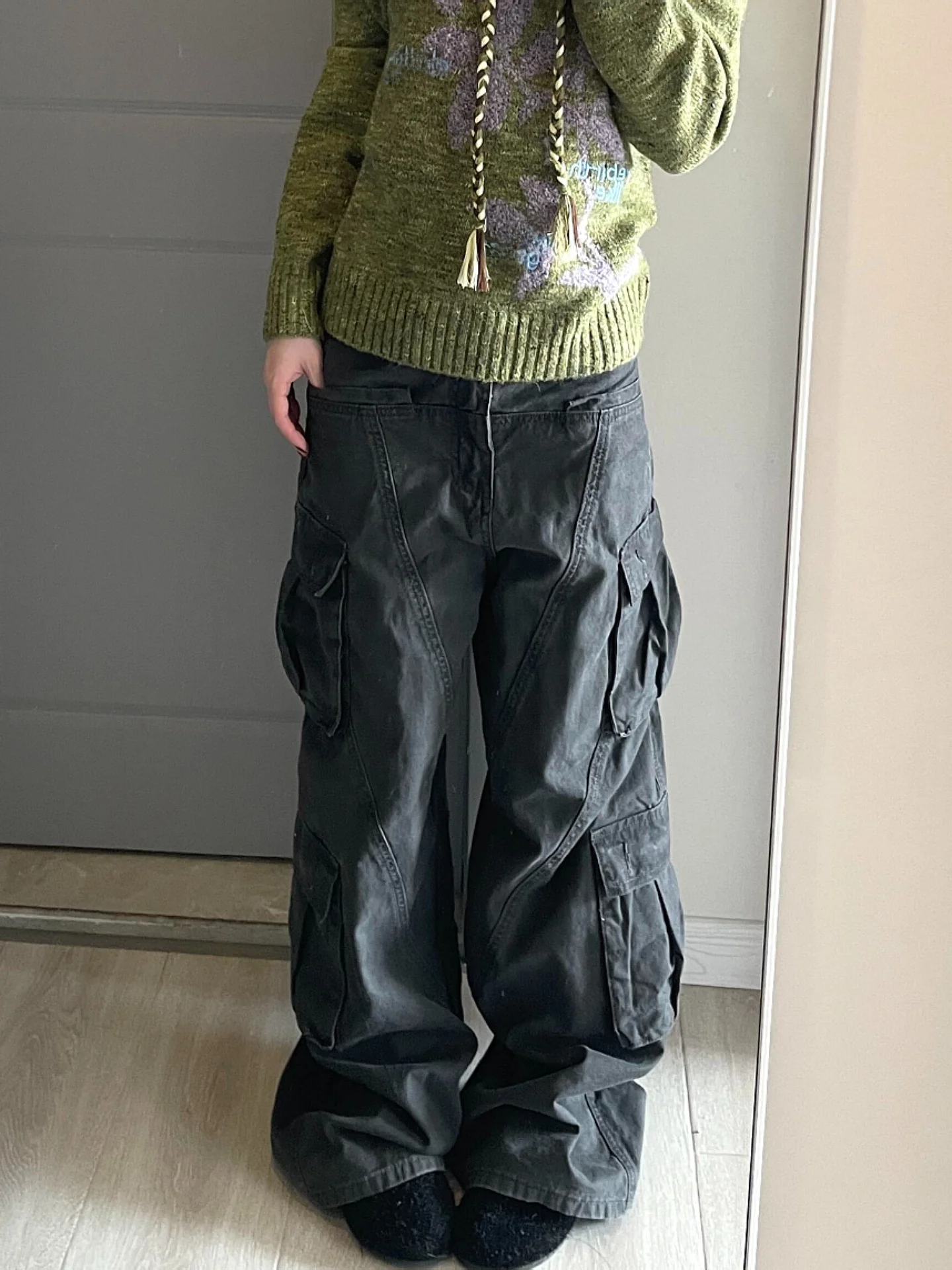 

Loose Wide Leg Workwear Denim Jeans High Waist Retro Washed Pockets for Women Casual Straight Cut Trousers Couples