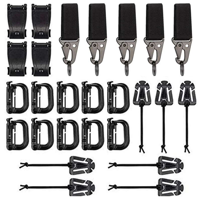 Molle Accessories Kit of 27 Outdoor Tactical Backpack Vest Waistband Locking Gear Mesh Support Elastic Buckle Hunting accessory