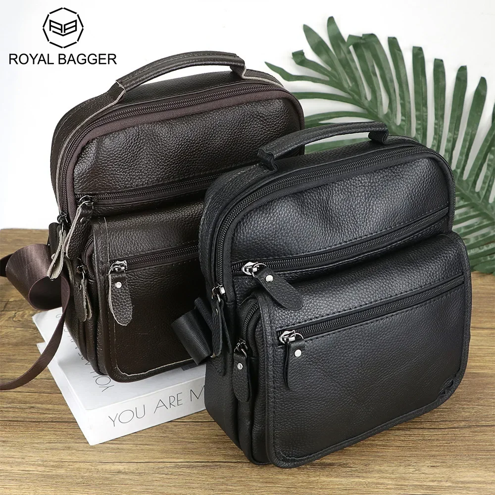 Royal Bagger Simple Crossbody Bags for Men Genuine Leather Shoulder Purse Business Casual Messenger Bag 2491