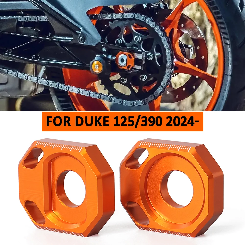 

For DUKE 390 125 Duke390 Duke125 2024 2025 CNC Aluminum Rear Chain Adjuster Axle Block Motorcycle Accessories Orange With Logo