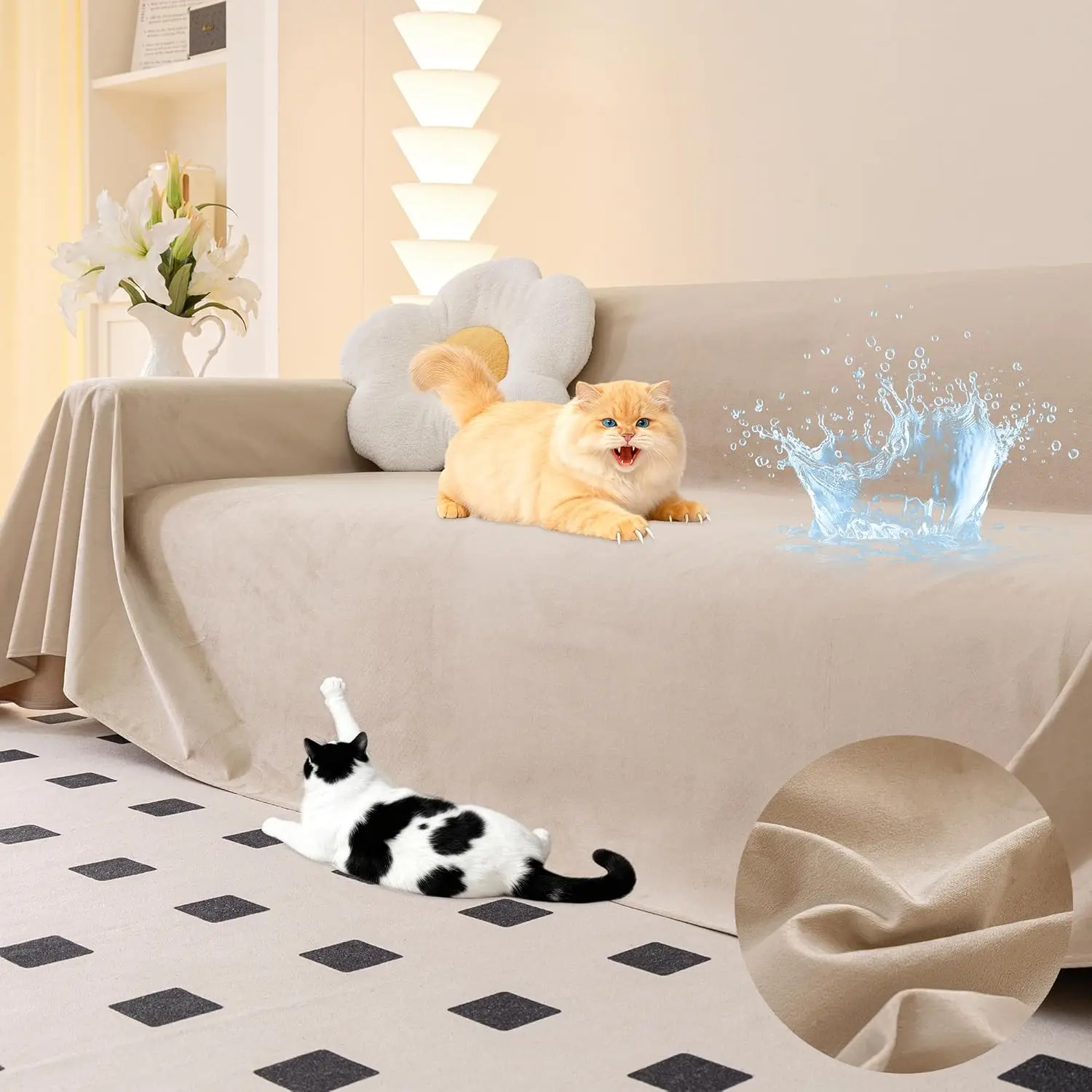 

Ultra Soft Waterproof Cat Scratch Furniture Protector - Non-Slip Couch Cover for Pets, Anti-Scratch Sofa Cover for Love Seat, 134"x91" Almond