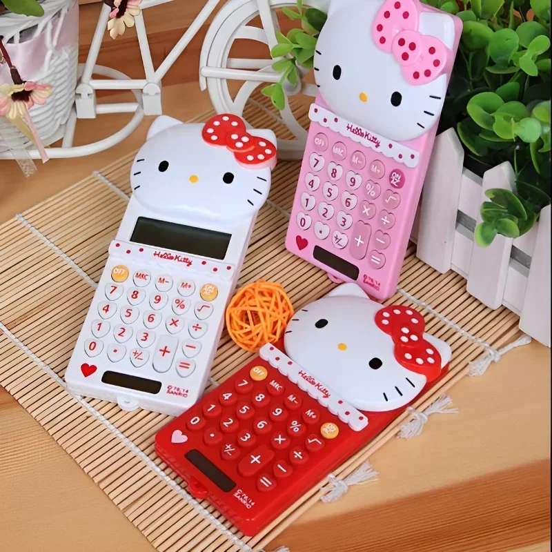 Kawaii Anime Sanrio Hello Kitty Calculator Girl Student Portable Mini Push Cover Calculator Stationery Office Supplies Wholesale